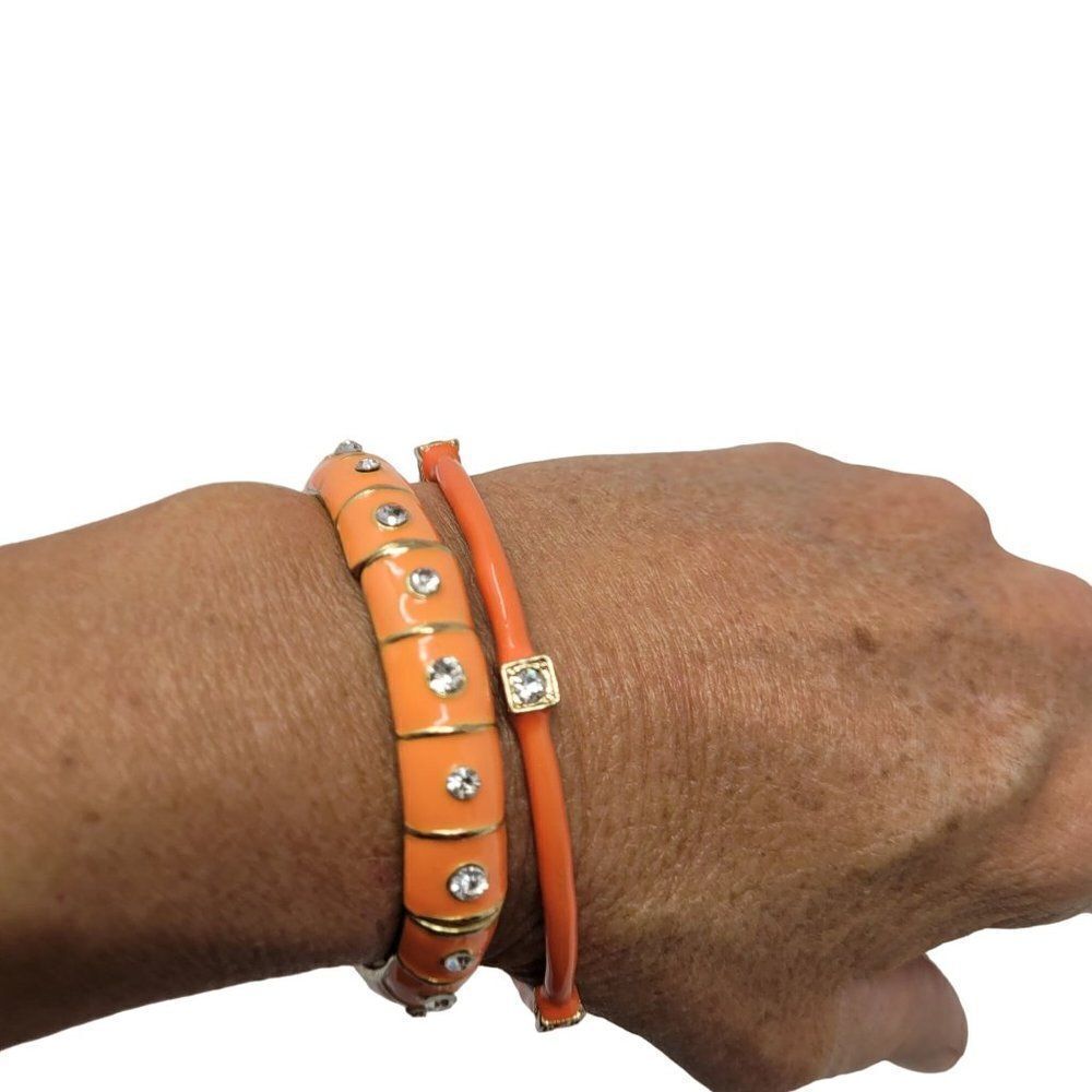 Bangle Bracelet 2pc Set Orange Rhinestone‎ Bangle Stretch Gold Tone Jewelry